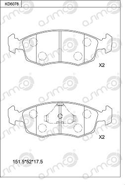 Asimco KD6078 - Kit pastiglie freno, Freno a disco autozon.pro