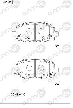 Asimco KD6160 - Kit pastiglie freno, Freno a disco autozon.pro