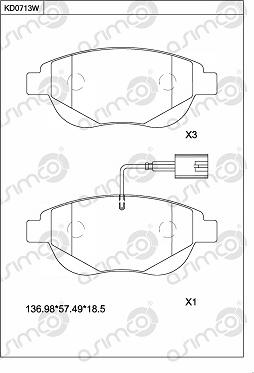 Asimco KD0713W - Kit pastiglie freno, Freno a disco autozon.pro