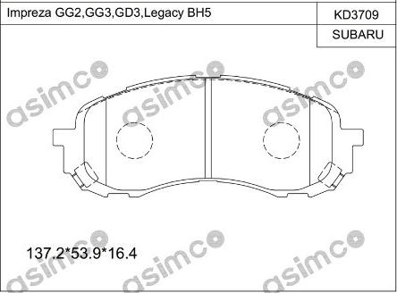 Asimco KD3709 - Kit pastiglie freno, Freno a disco autozon.pro