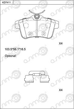 Asimco KD7411 - Kit pastiglie freno, Freno a disco autozon.pro