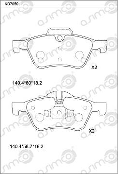 Asimco KD7059 - Kit pastiglie freno, Freno a disco autozon.pro