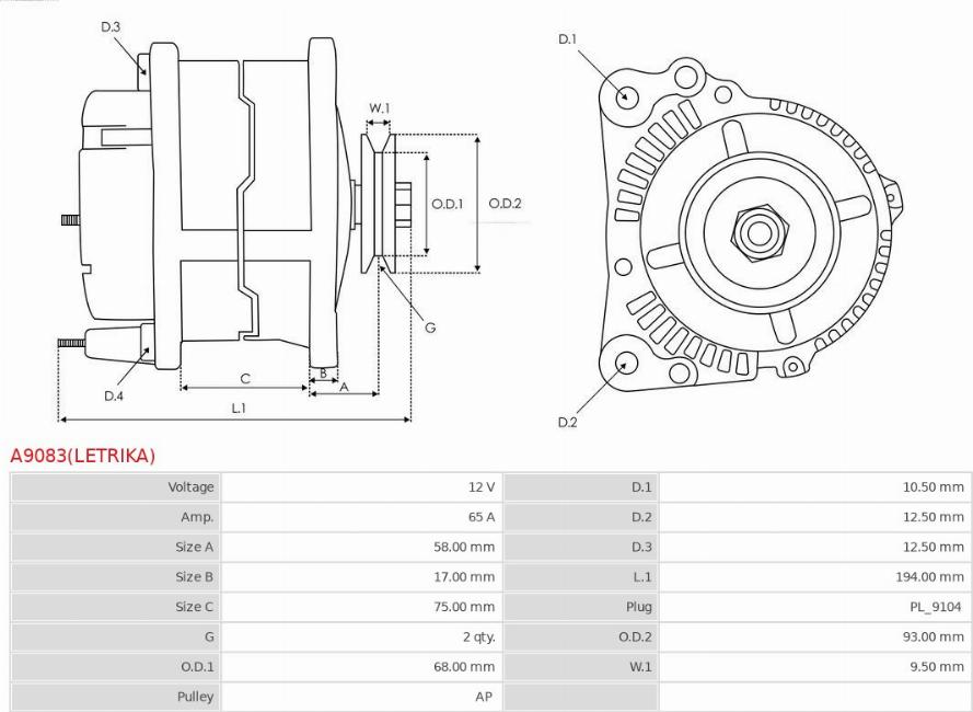 AS-PL A9083(LETRIKA) - Alternatore autozon.pro