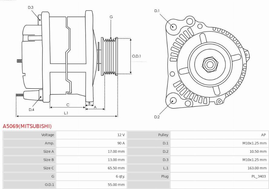 AS-PL A5069(MITSUBISHI) - Alternatore autozon.pro