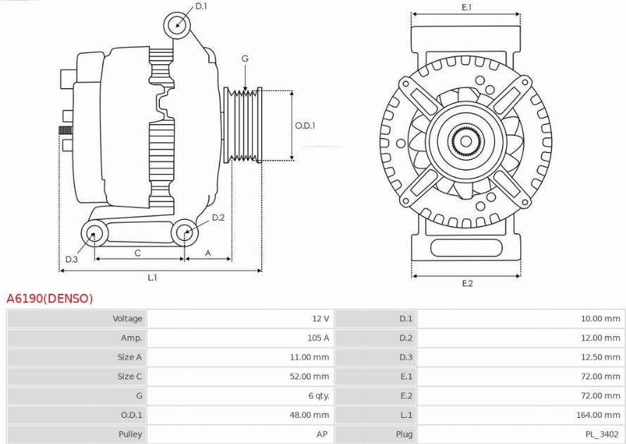 AS-PL A6190(DENSO) - Alternatore autozon.pro