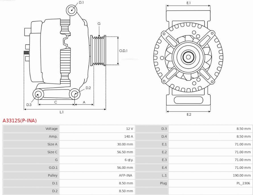 AS-PL A3312S(P-INA) - Alternatore autozon.pro