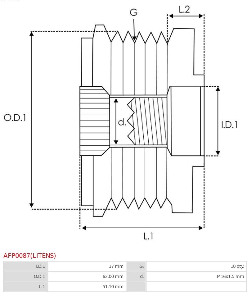 AS-PL AFP0087(LITENS) - Puleggia cinghia, Alternatore autozon.pro