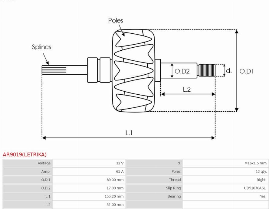 AS-PL AR9019(LETRIKA) - Rotore, Alternatore autozon.pro