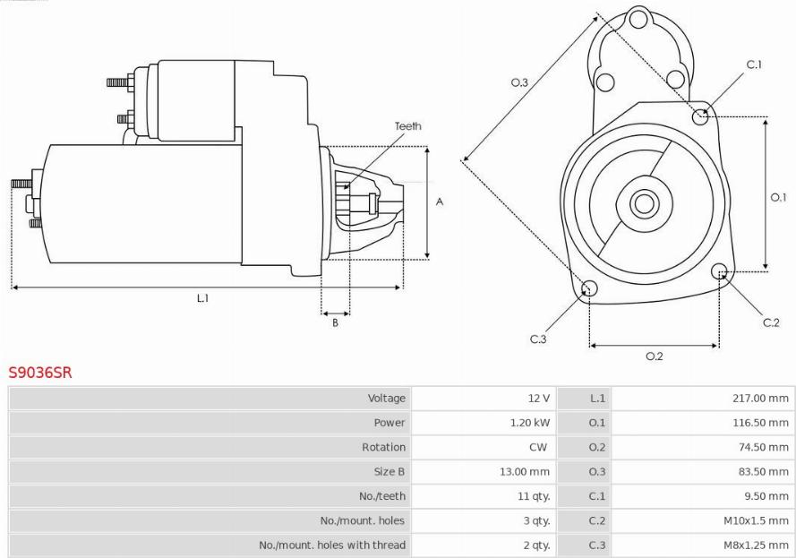 AS-PL S9036SR - Motorino d'avviamento autozon.pro