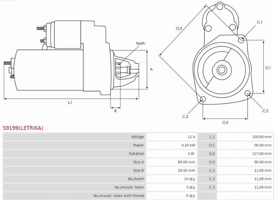 AS-PL S9199(LETRIKA) - Motorino d'avviamento autozon.pro