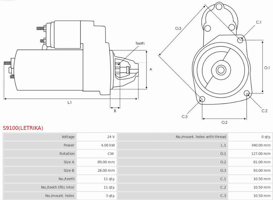 AS-PL S9100(LETRIKA) - Motorino d'avviamento autozon.pro