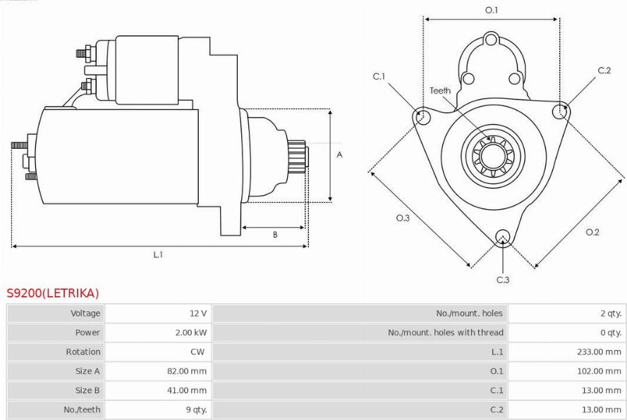 AS-PL S9200(LETRIKA) - Motorino d'avviamento autozon.pro