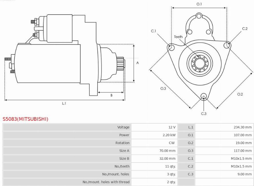 AS-PL S5083(MITSUBISHI) - Motorino d'avviamento autozon.pro