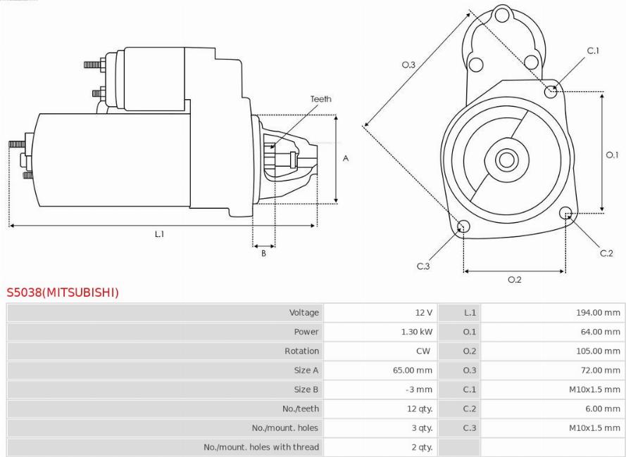 AS-PL S5038(MITSUBISHI) - Motorino d'avviamento autozon.pro