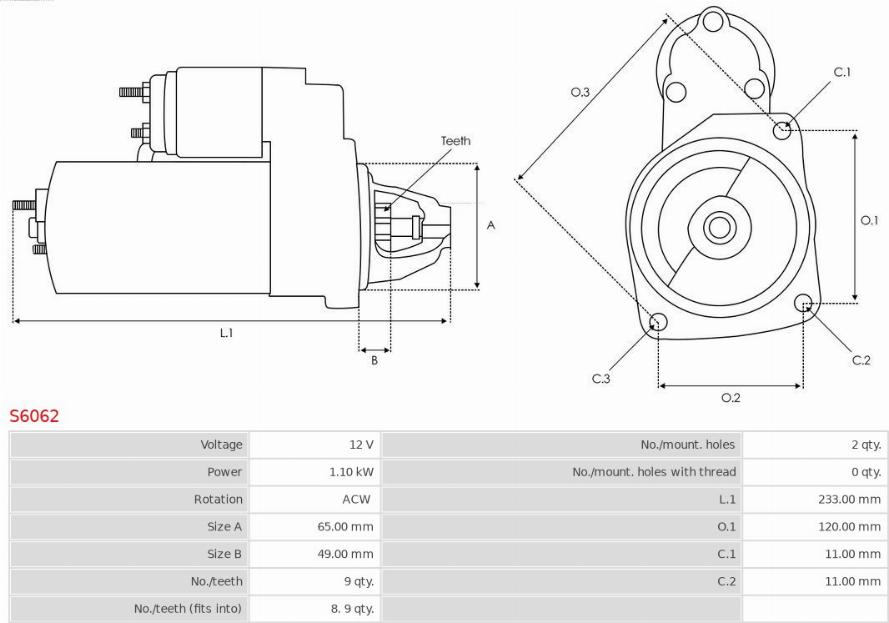 AS-PL S6062 - Motorino d'avviamento autozon.pro