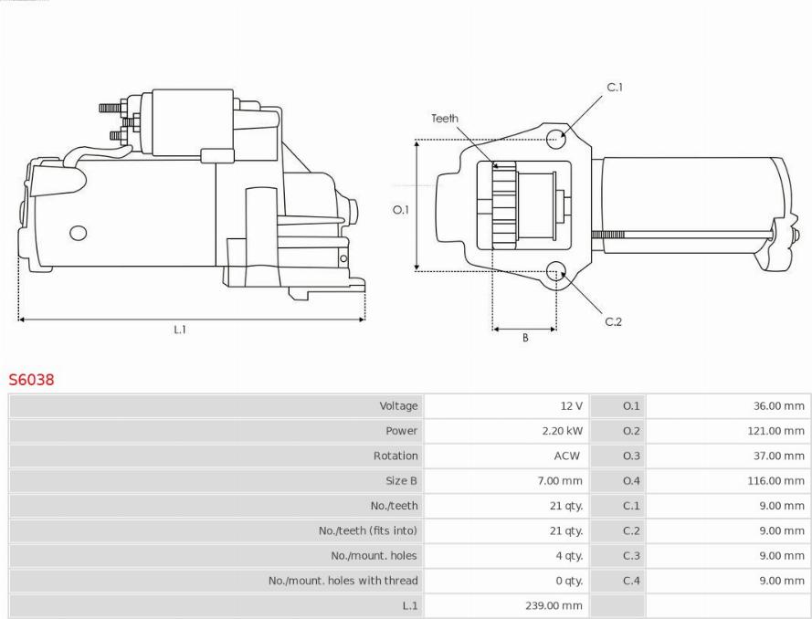 AS-PL S6038 - Motorino d'avviamento autozon.pro