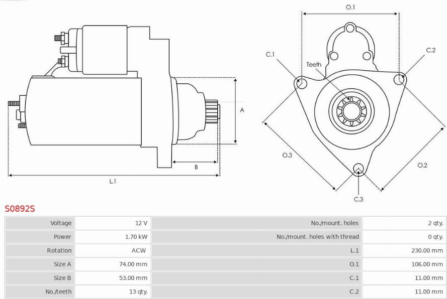 AS-PL S0892S - Motorino d'avviamento autozon.pro