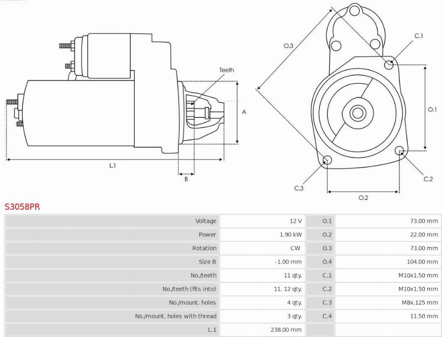 AS-PL S3058PR - Motorino d'avviamento autozon.pro