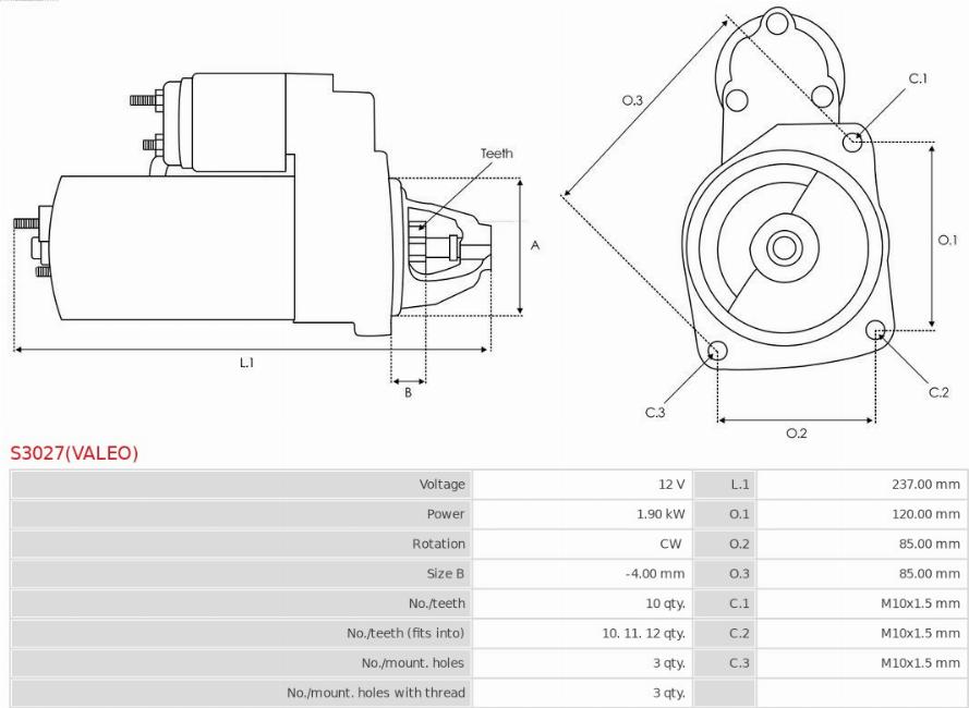 AS-PL S3027(VALEO) - Motorino d'avviamento autozon.pro