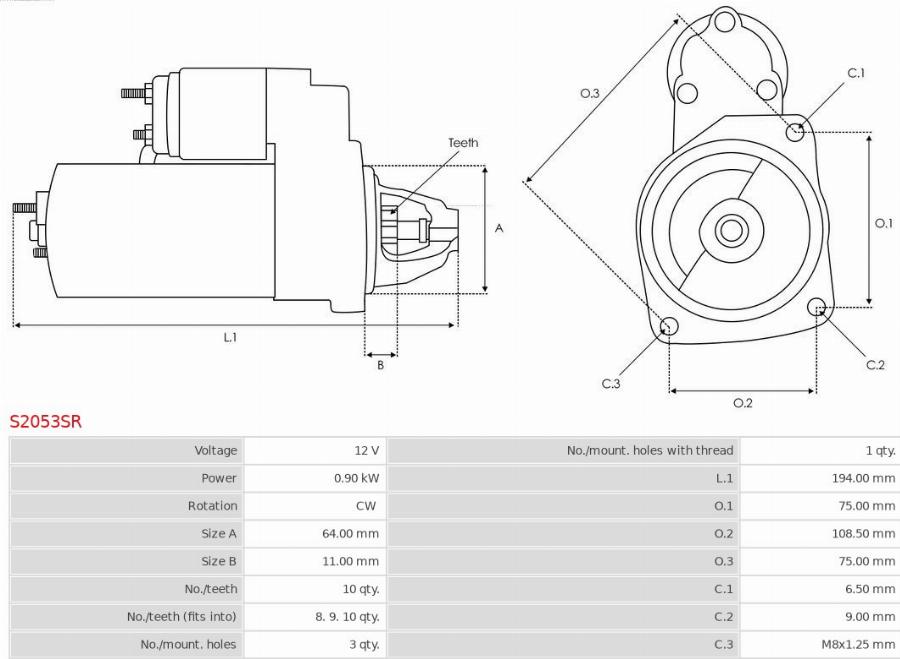 AS-PL S2053SR - Motorino d'avviamento autozon.pro