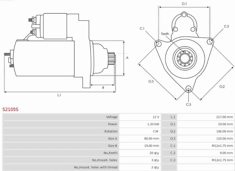 AS-PL S2105S - Motorino d'avviamento autozon.pro