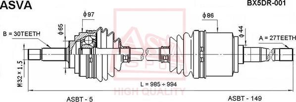 ASVA BX5DR-001 - Albero motore / Semiasse autozon.pro