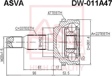 ASVA DW-011A47 - Kit giunti, Semiasse autozon.pro