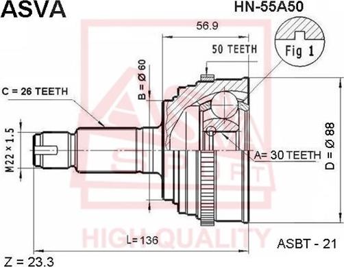 ASVA HN-55A50 - Kit giunti, Semiasse autozon.pro