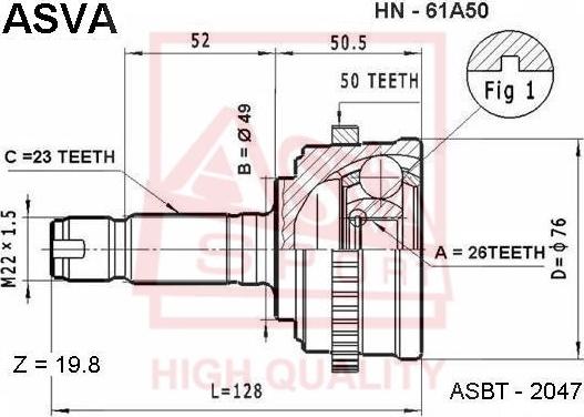 ASVA HN-61A50 - Kit giunti, Semiasse autozon.pro