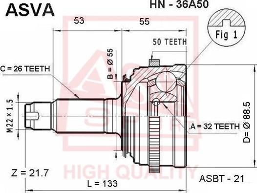 ASVA HN-36A50 - Kit giunti, Semiasse autozon.pro