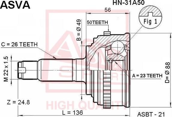 ASVA HN-31A50 - Kit giunti, Semiasse autozon.pro