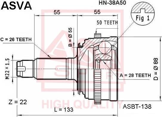 ASVA HN-38A50 - Kit giunti, Semiasse autozon.pro