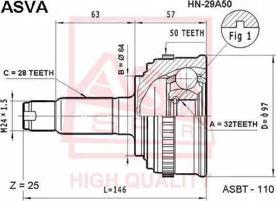 ASVA HN-29A50 - Kit giunti, Semiasse autozon.pro