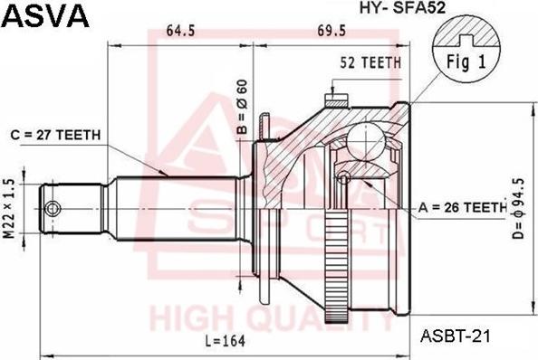 ASVA HY-SFA52 - Kit giunti, Semiasse autozon.pro