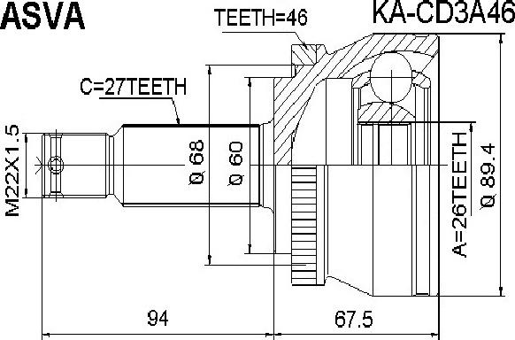 ASVA KA-CD3A46 - Kit giunti, Semiasse autozon.pro