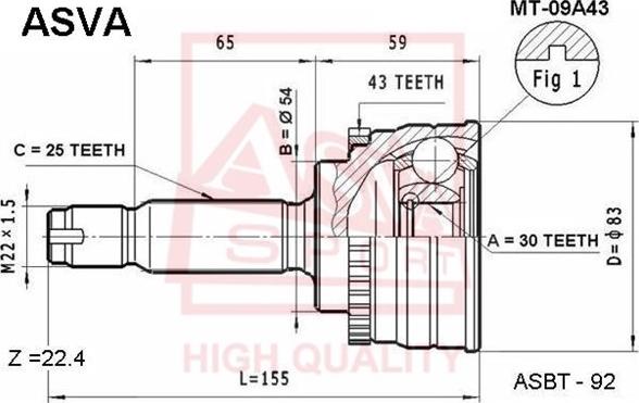 ASVA MT-09A43 - Kit giunti, Semiasse autozon.pro