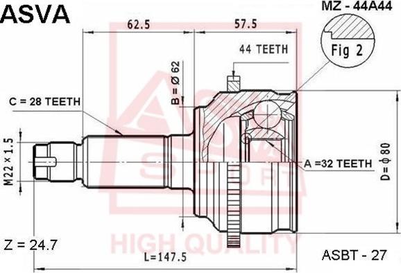 ASVA MZ-44A44 - Kit giunti, Semiasse autozon.pro