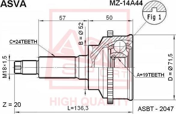 ASVA MZ-14A44 - Kit giunti, Semiasse autozon.pro