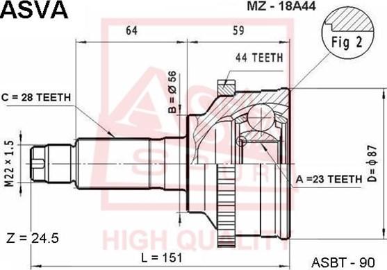 ASVA MZ-18A44 - Kit giunti, Semiasse autozon.pro