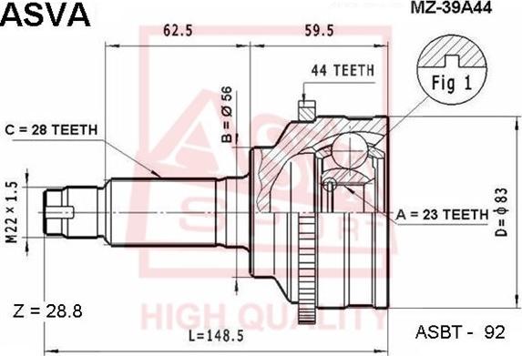 ASVA MZ-39A44 - Kit giunti, Semiasse autozon.pro