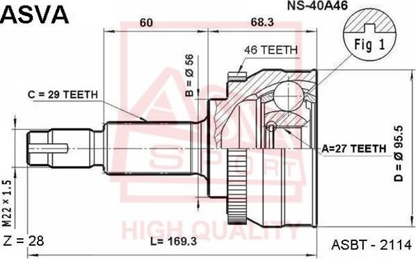 ASVA NS-40A46 - Kit giunti, Semiasse autozon.pro