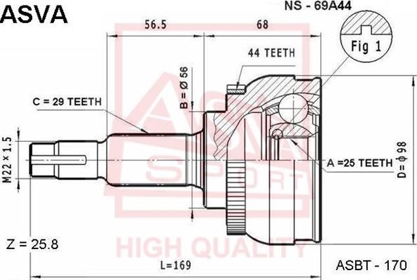 ASVA NS-69A44 - Kit giunti, Semiasse autozon.pro