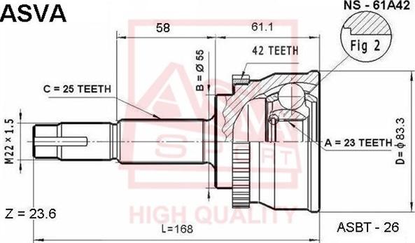 ASVA NS-61A42 - Kit giunti, Semiasse autozon.pro