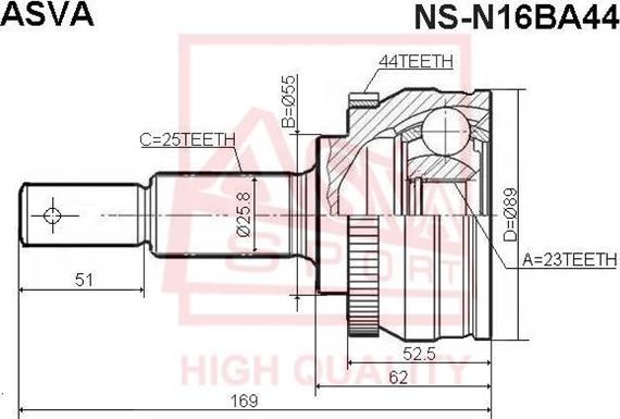 ASVA NS-N16BA44 - Kit giunti, Semiasse autozon.pro