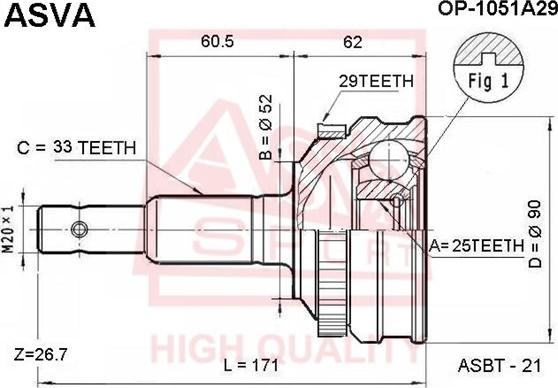 ASVA OP-1051A29 - Kit giunti, Semiasse autozon.pro