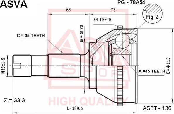 ASVA PG-78A54 - Kit giunti, Semiasse autozon.pro