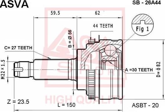 ASVA SB-26A44 - Kit giunti, Semiasse autozon.pro