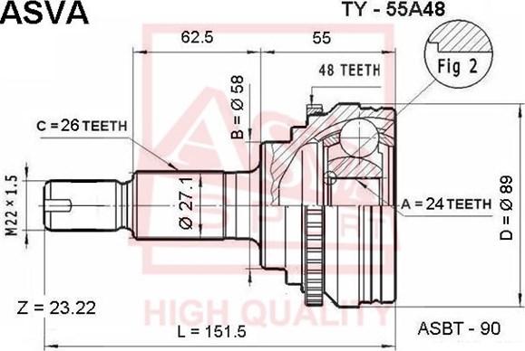 ASVA TY-55A48 - Kit giunti, Semiasse autozon.pro