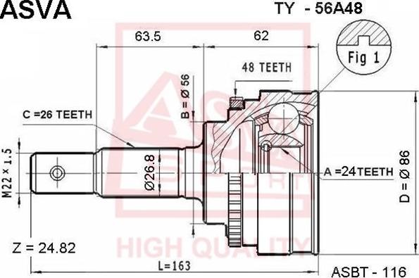 ASVA TY-56A48 - Kit giunti, Semiasse autozon.pro