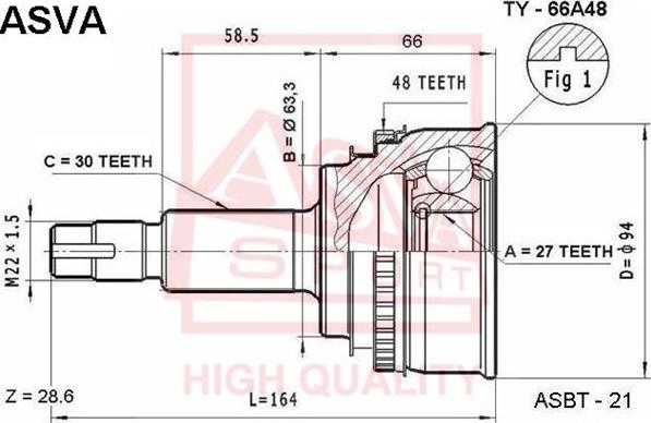 ASVA TY-66A48 - Kit giunti, Semiasse autozon.pro